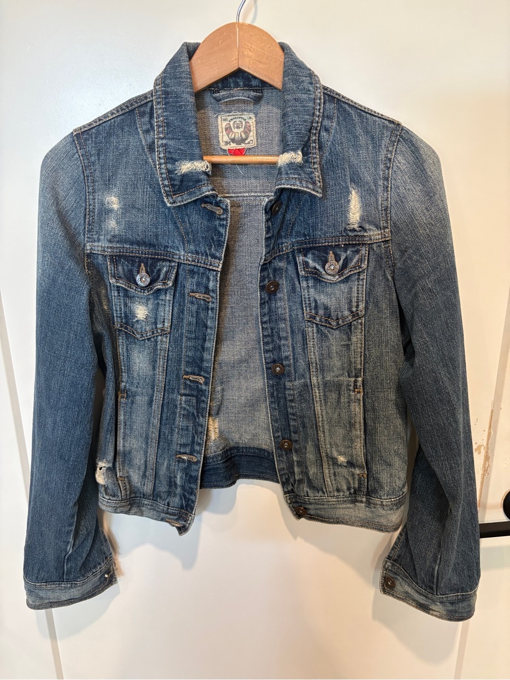 Distressed Dark Blue Denim Jacket - Women's Jean Jacket
